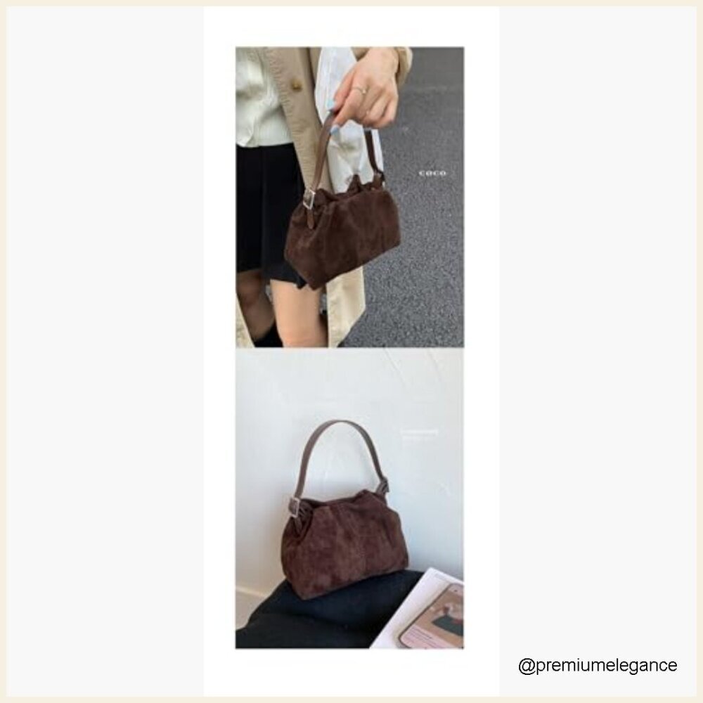 Vintage Faux Suede Drawstring Bucket Bag with 3 Interchangeable Straps - Picture 2 of 7